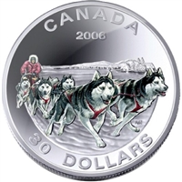 2006 Canada $30 Dog Sled Team Sterling Silver Coin.