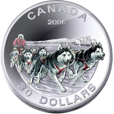 RDC 2006 Canada $30 Dog Sled Team Sterling Silver Coin (impaired)