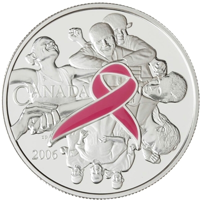 2006 Canada $5 Breast Cancer Pink Ribbon Fine Silver (No Tax) impaired