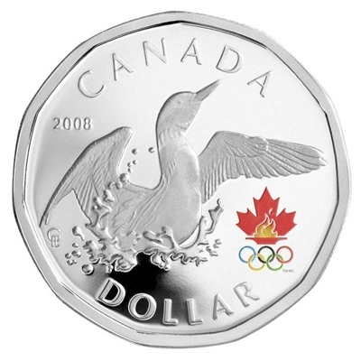 2008 Canada Olympic $1 Sterling Silver Lucky Loonie (may be toned)