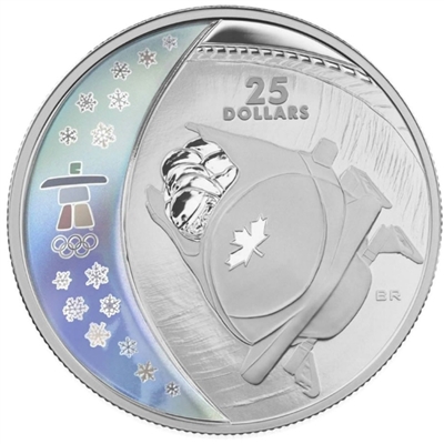 RDC 2008 Canada $25 Bobsleigh Olympic Sterling Silver Hologram (Case Glued)