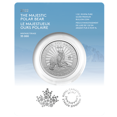 2022 Canada $5 The Majestic Polar Bear 1oz. Pure Silver (No Tax)