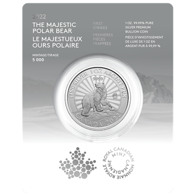 2022 Canada $5 First Strikes - The Majestic Polar Bear 1oz. Pure Silver (No Tax)