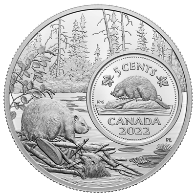2022 Canada 5-cents The Bigger Picture: Beaver 5oz Fine Silver (No Tax)