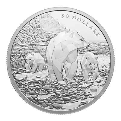 RDC 2023 Canada $30 Multifaceted Animal Family: Grizzly Bears Fine Silver (No Tax) scuffed capsule