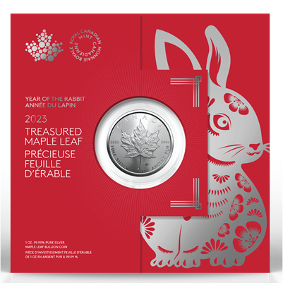 2023 Canada $5 Treasured Silver Maple Leaf: Year of the Rabbit 1oz. Pure Silver (No Tax)