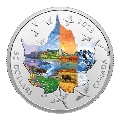 RDC 2023 $50 Canadian Collage: Four Seasons Fine Silver (No Tax) scuffed sleeve
