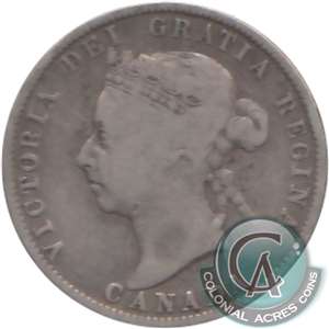 1871H Obv. 2 Canada 25-cents VG-F (VG-10) $