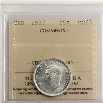 1937 Canada 25-cents ICCS Certified MS-65 (XZL 259)