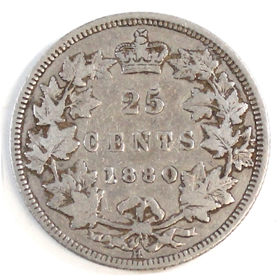 1880H Narrow 0 Over Wide 0 Canada 25-cents VG-F (VG-10) $