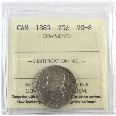 1885 Canada 25-cents ICCS Certified VG-8