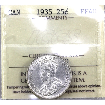 1935 Canada 25-cents ICCS Certified EF-40