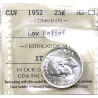 1952 Low Relief Canada 25-cents ICCS Certified MS-63