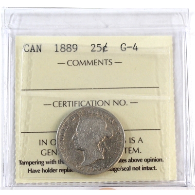 1889 Canada 25-cents ICCS Certified G-4