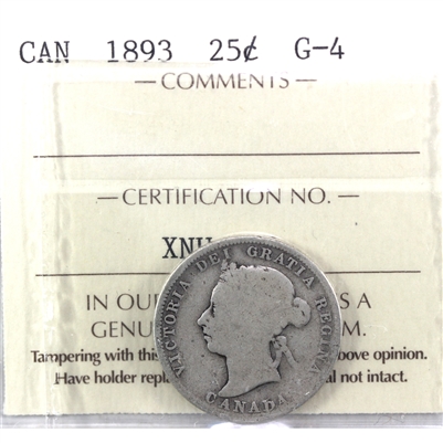 1893 Canada 25-cents ICCS Certified G-4