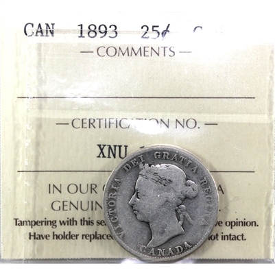 1893 Canada 25-cents ICCS Certified G-6