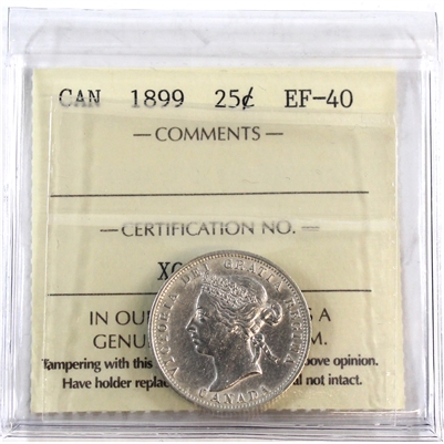1899 Canada 25-cents ICCS Certified EF-40