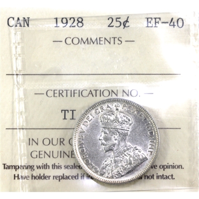 1928 Canada 25-cents ICCS Certified EF-40