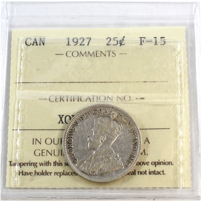 1927 Canada 25-cents ICCS Certified F-15