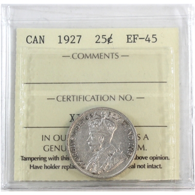 1927 Canada 25-cents ICCS Certified EF-45