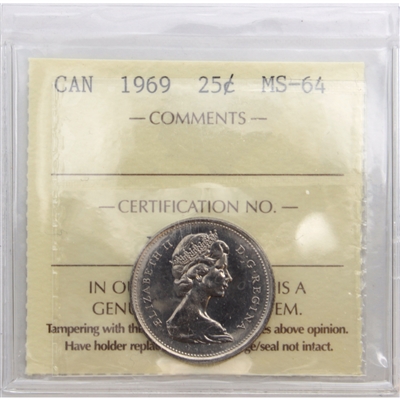 1969 Canada 25-cents ICCS Certified MS-64