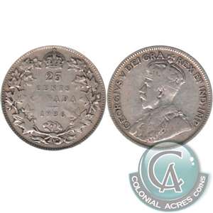 1936 Dot Canada 25-cents Fine (F-12) $