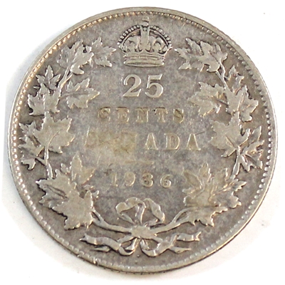 1936 Dot Canada 25-cents VG-F (VG-10) $