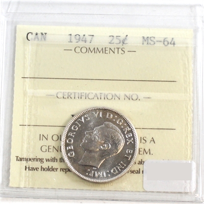 1947 Canada 25-cents ICCS Certified MS-64