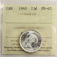 1940 Canada 25-cents ICCS Certified MS-65 (XSA 157)
