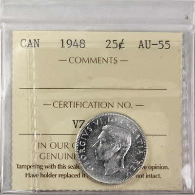 1948 Canada 25-cents ICCS Certified AU-55