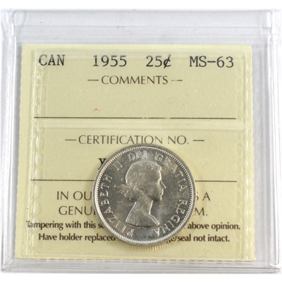 1955 Canada 25-cents ICCS Certified MS-63