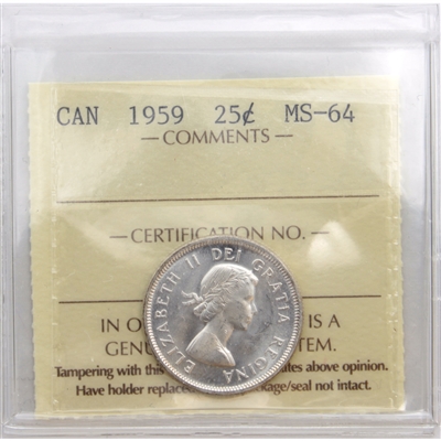 1959 Canada 25-cents ICCS Certified MS-64