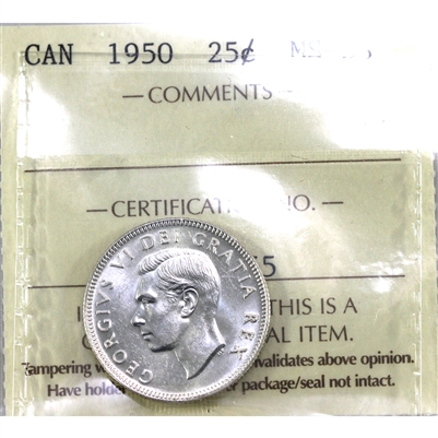 1950 Canada 25-cents ICCS Certified MS-63