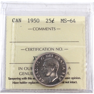 1950 Canada 25-cents ICCS Certified MS-64