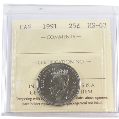 1991 Canada 25-cents ICCS Certified MS-63