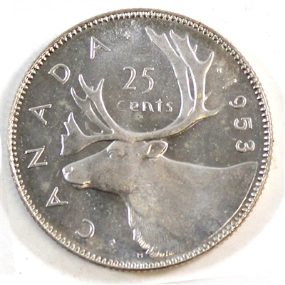 1953 Large Date NSS Canada 25-cents Choice BU (MS-64)