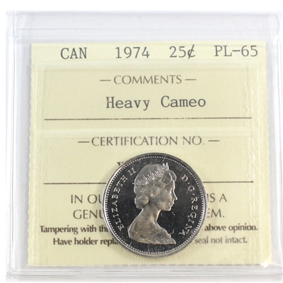 1974 Canada 25-cents ICCS Certified PL-65 Heavy Cameo