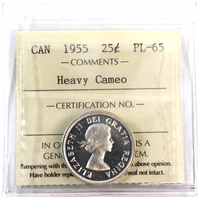 1955 Canada 25-cents ICCS Certified PL-65 Heavy Cameo