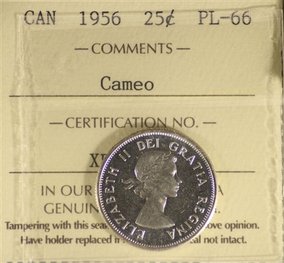 1956 Canada 25-cents ICCS Certified PL-66 Cameo