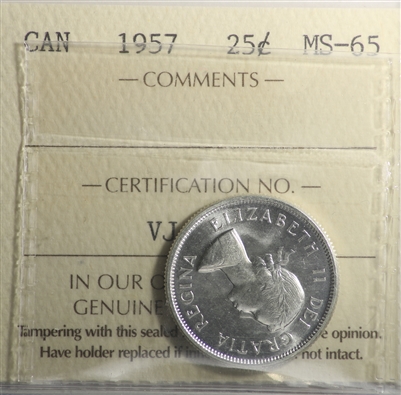 1957 Canada 25-cents ICCS Certified MS-65