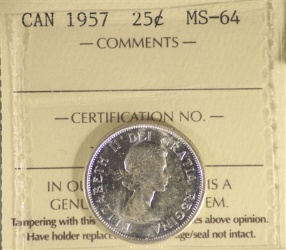 1957 Canada 25-cents ICCS Certified MS-64