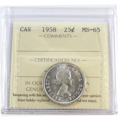 1958 Canada 25-cents ICCS Certified MS-65
