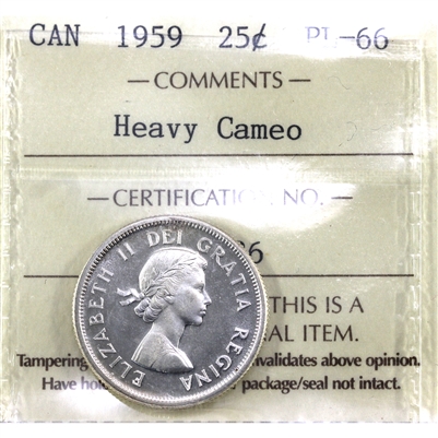 1959 Canada 25-cents ICCS Certified PL-66 Heavy Cameo