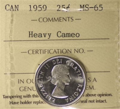 1959 Canada 25-cents ICCS Certified MS-65 Heavy Cameo