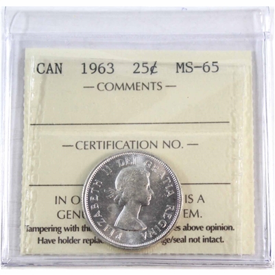 1963 Canada 25-cents ICCS Certified MS-65