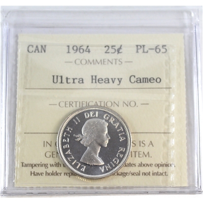 1964 Canada 25-cents ICCS Certified PL-65 Ultra Heavy Cameo