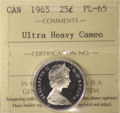 1965 Canada 25-cents ICCS Certified PL-65 Ultra Heavy Cameo