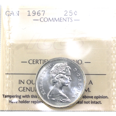 1967 Canada 25-cents ICCS Certified MS-65