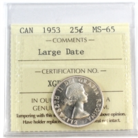 1953 Large Date Canada 25-cents ICCS Certified MS-65