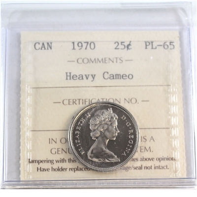 1970 Canada 25-cents ICCS Certified PL-65 Heavy Cameo